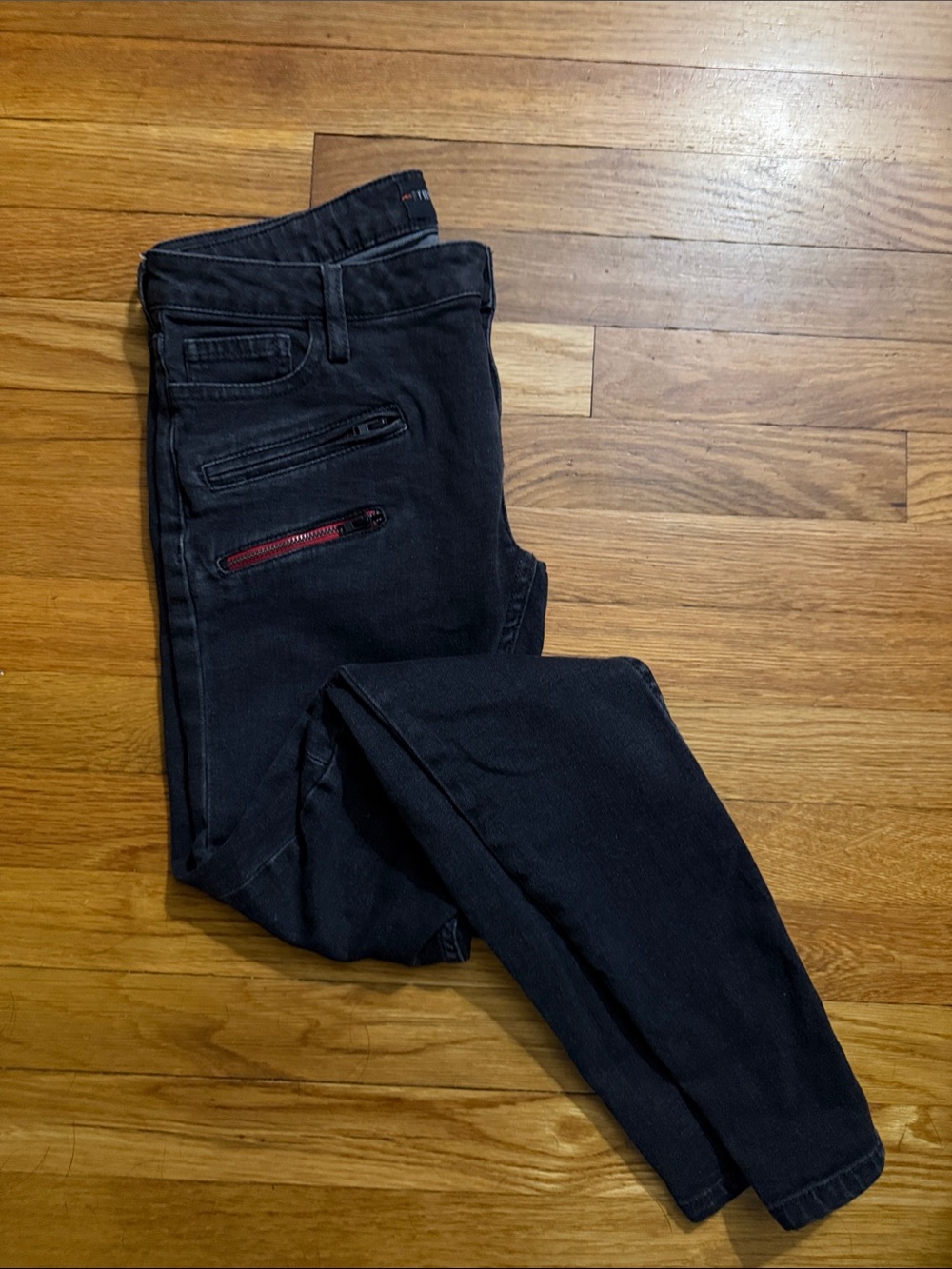 Etienne Marcel Classic Black Women’s Jeans with Classic RED Zip Pocket Detail